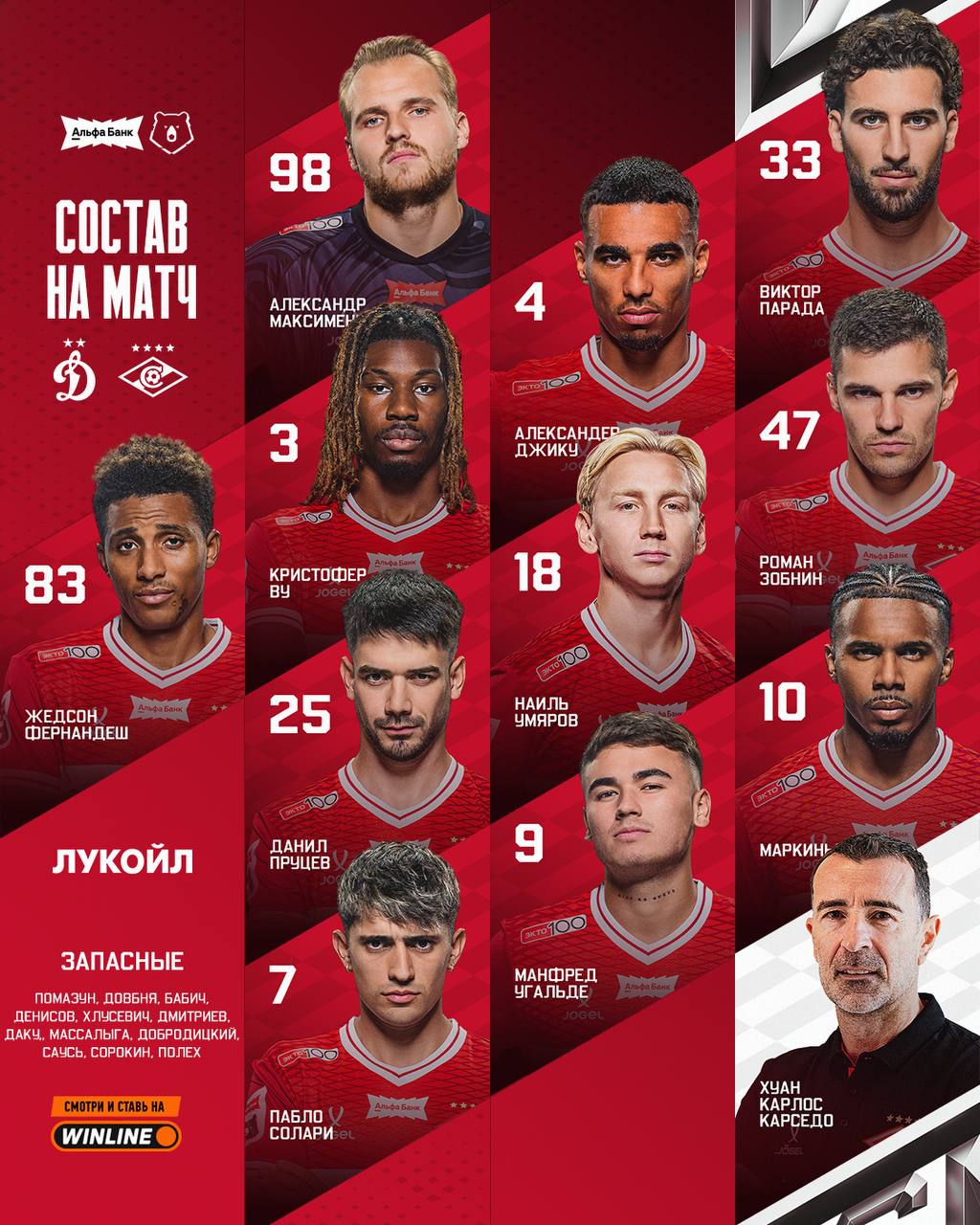 Стартовый состав Спартака на матч с Динамо