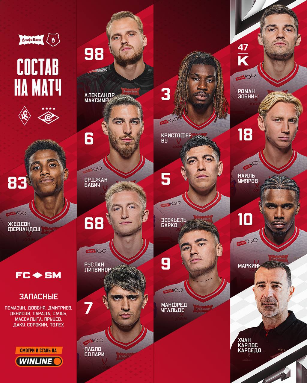 Стартовый состав Спартака на матч с Крыльями Советов