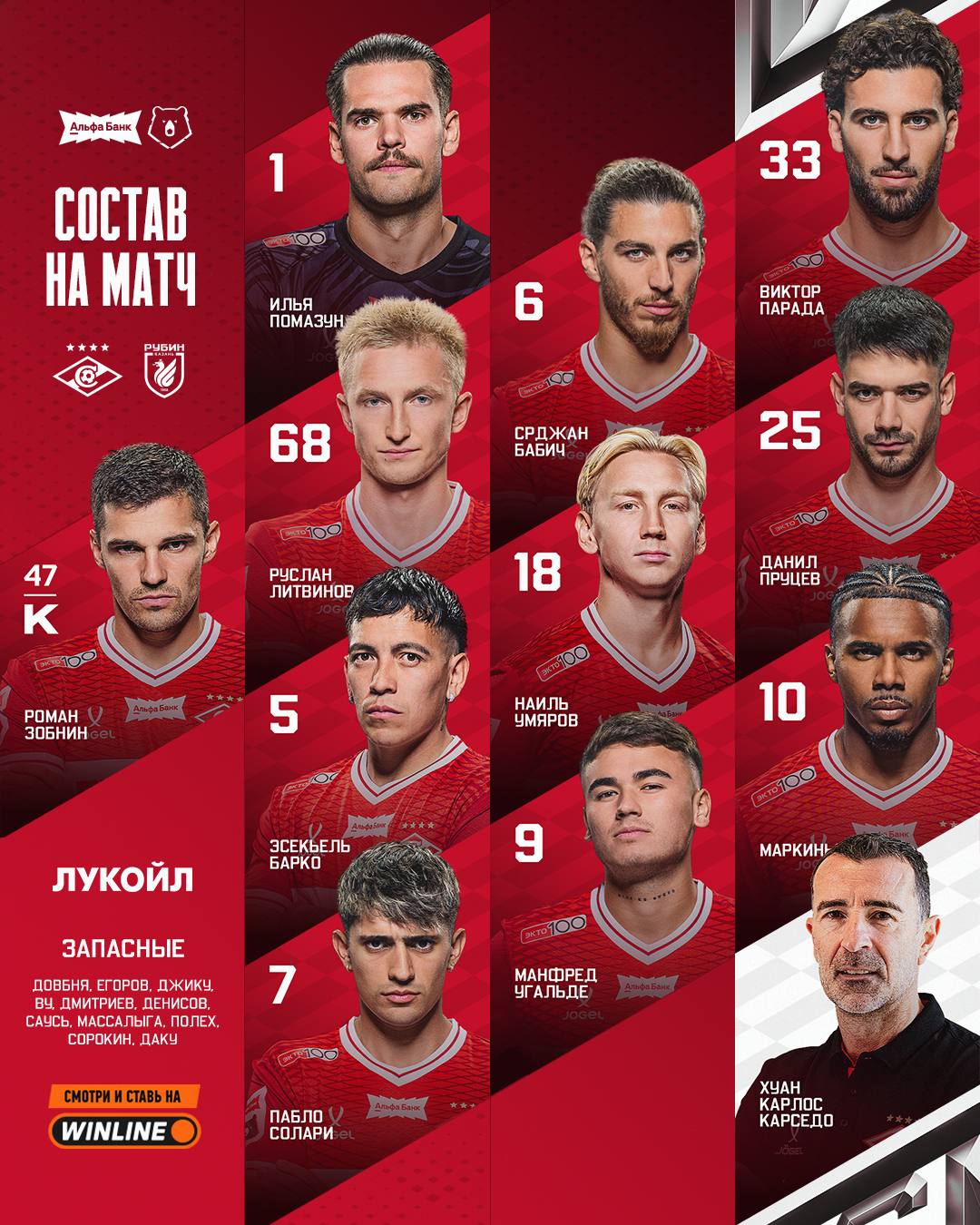 Стартовый состав Спартака на матч с Рубином