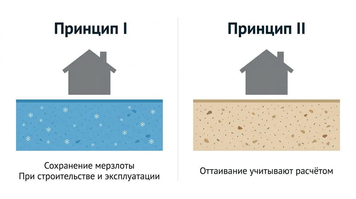 Сравнение сохранения мерзлоты и расчётного учёта оттаивания основания